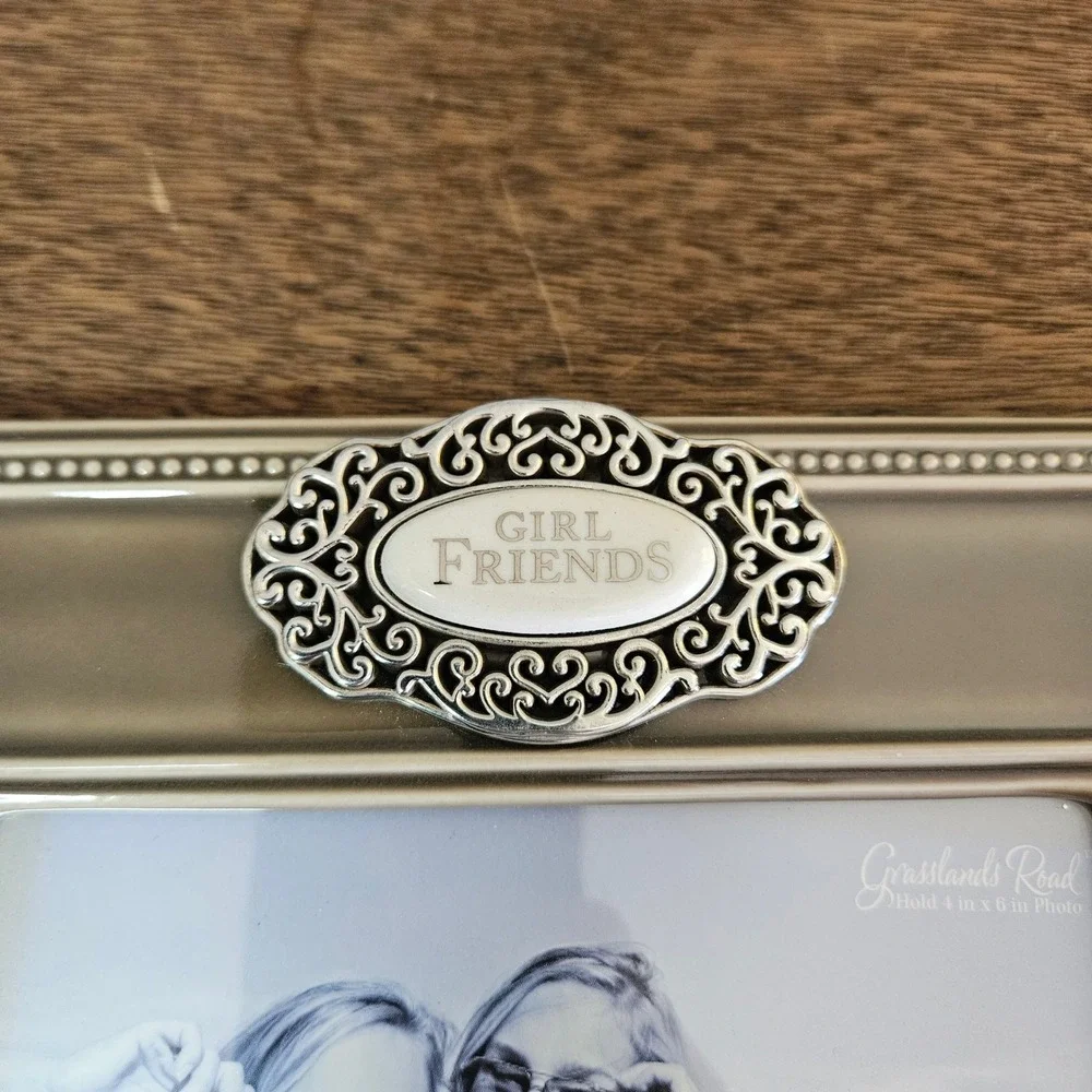 Grasslands Road Girl Friends Ceramic Picture Frame 4x6 Taupe Silver Beads 446623